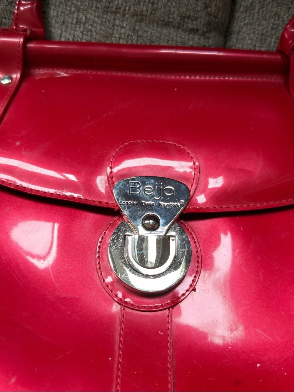 Beijo Red Patent Top-Handle Satchel with Turn-Lock